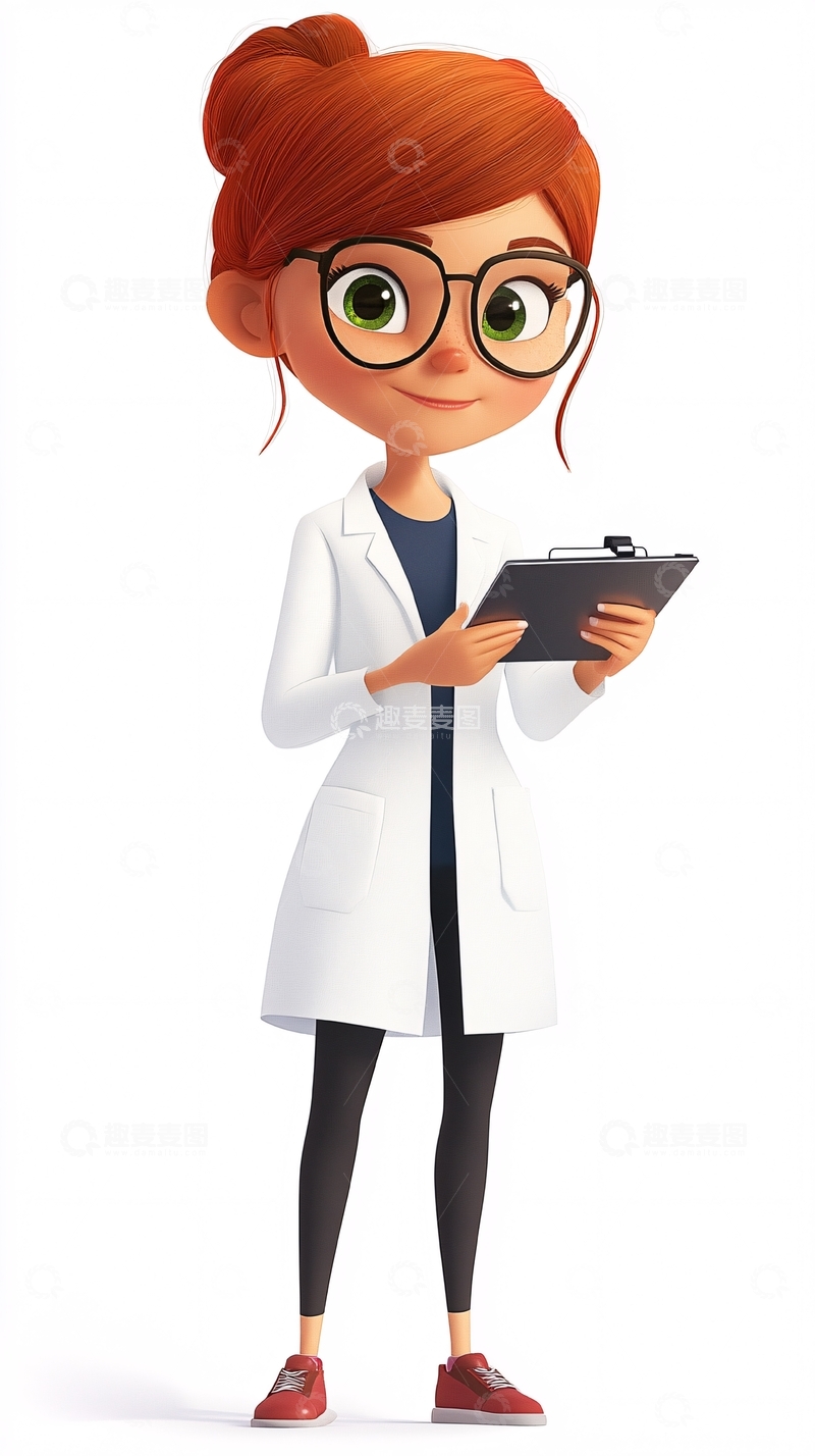 高清大图下载【趣麦麦图】红发女孩医生卡通形象