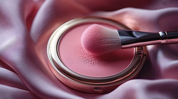 粉色腮红刷与丝绸背景