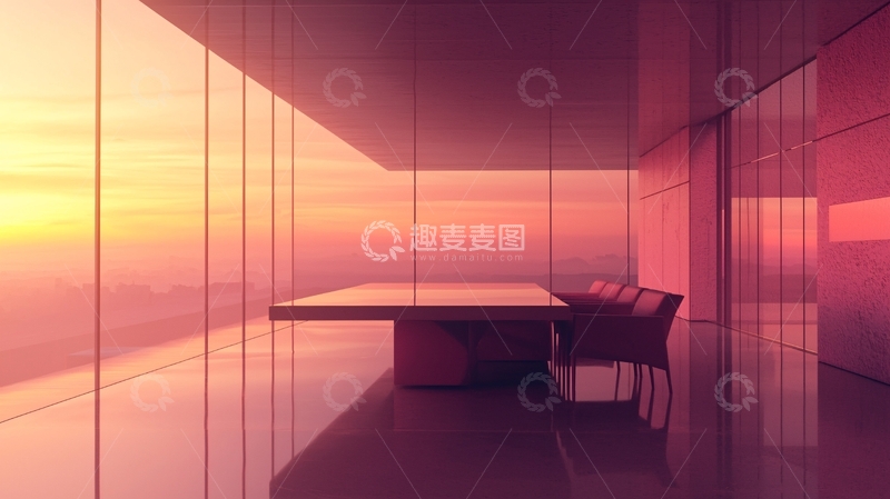 高清大图下载【趣麦麦图】日落景观摩天大楼会议室