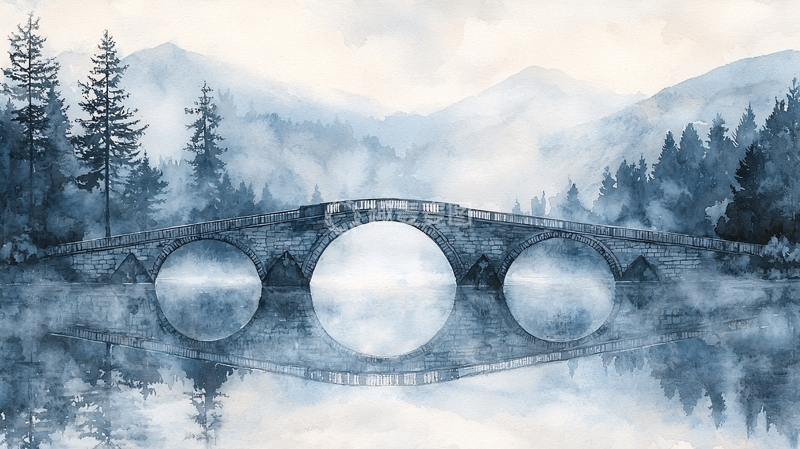 高清大图下载【趣麦麦图】水墨丹青山水桥