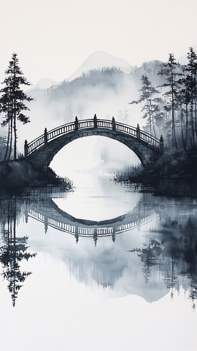 高清大图下载【趣麦麦图】水墨风桥梁风景
