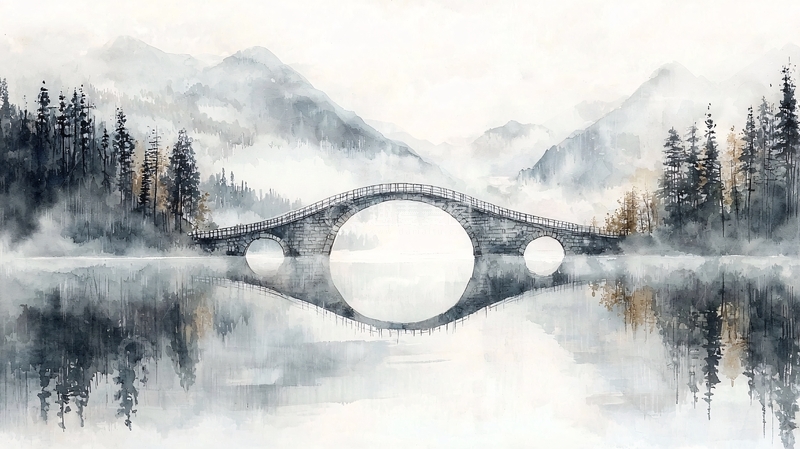 高清大图下载【趣麦麦图】水墨画山水桥