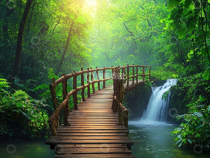 高清大图下载【趣麦麦图】森林小桥流水