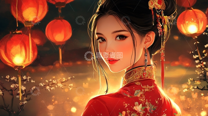 高清大图下载【趣麦麦图】红衣女子