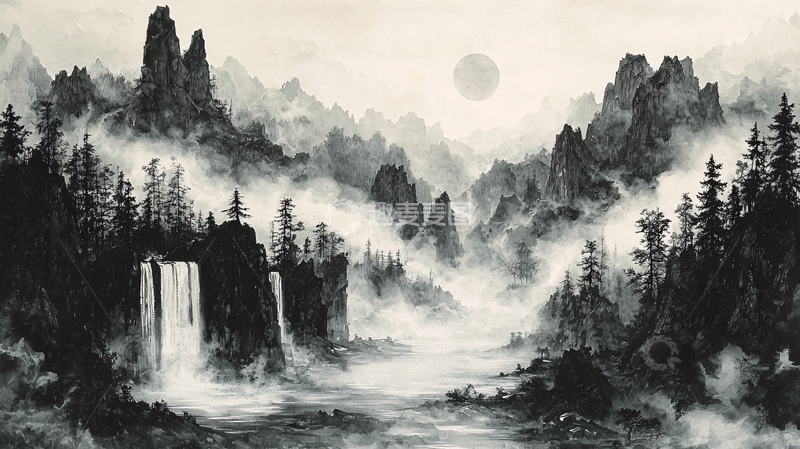 高清大图下载【趣麦麦图】水墨山水画537