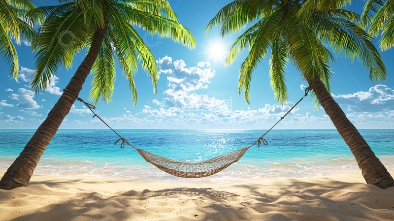 高清大图下载【趣麦麦图】热带海滩吊床风景