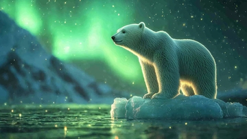 极光下的北极熊