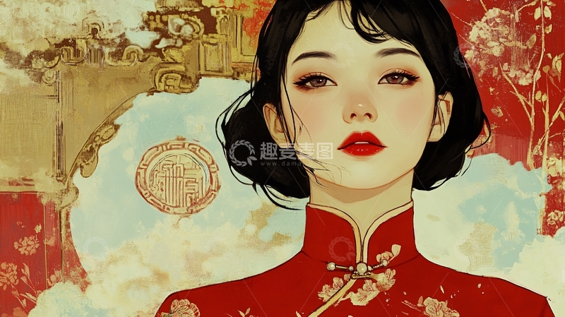 高清大图下载【趣麦麦图】旗袍女子