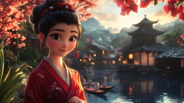 中式风格动画女孩