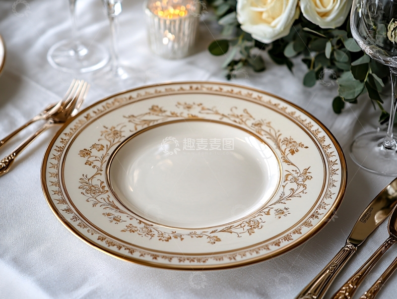 高清大图下载【趣麦麦图】精致餐盘的餐桌摆台