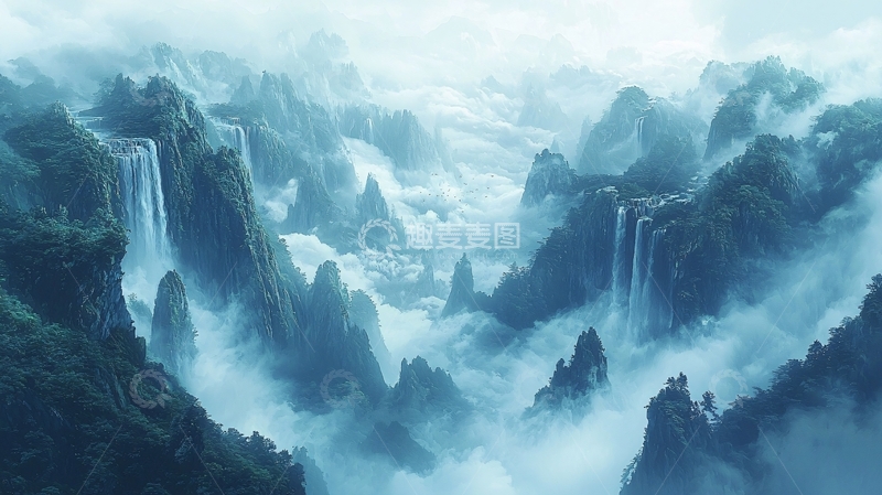 高清大图下载【趣麦麦图】山峰云雾缭绕