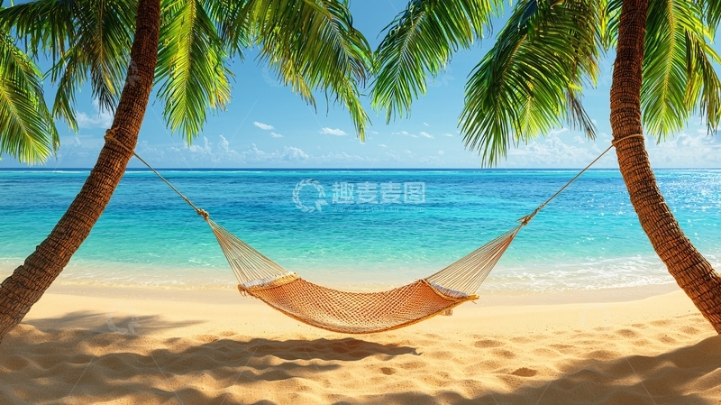 高清大图下载【趣麦麦图】海滩吊床度假天堂