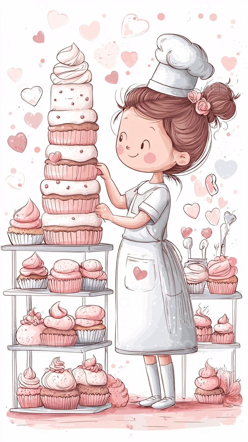 高清大图下载【趣麦麦图】可爱小女孩烘焙蛋糕