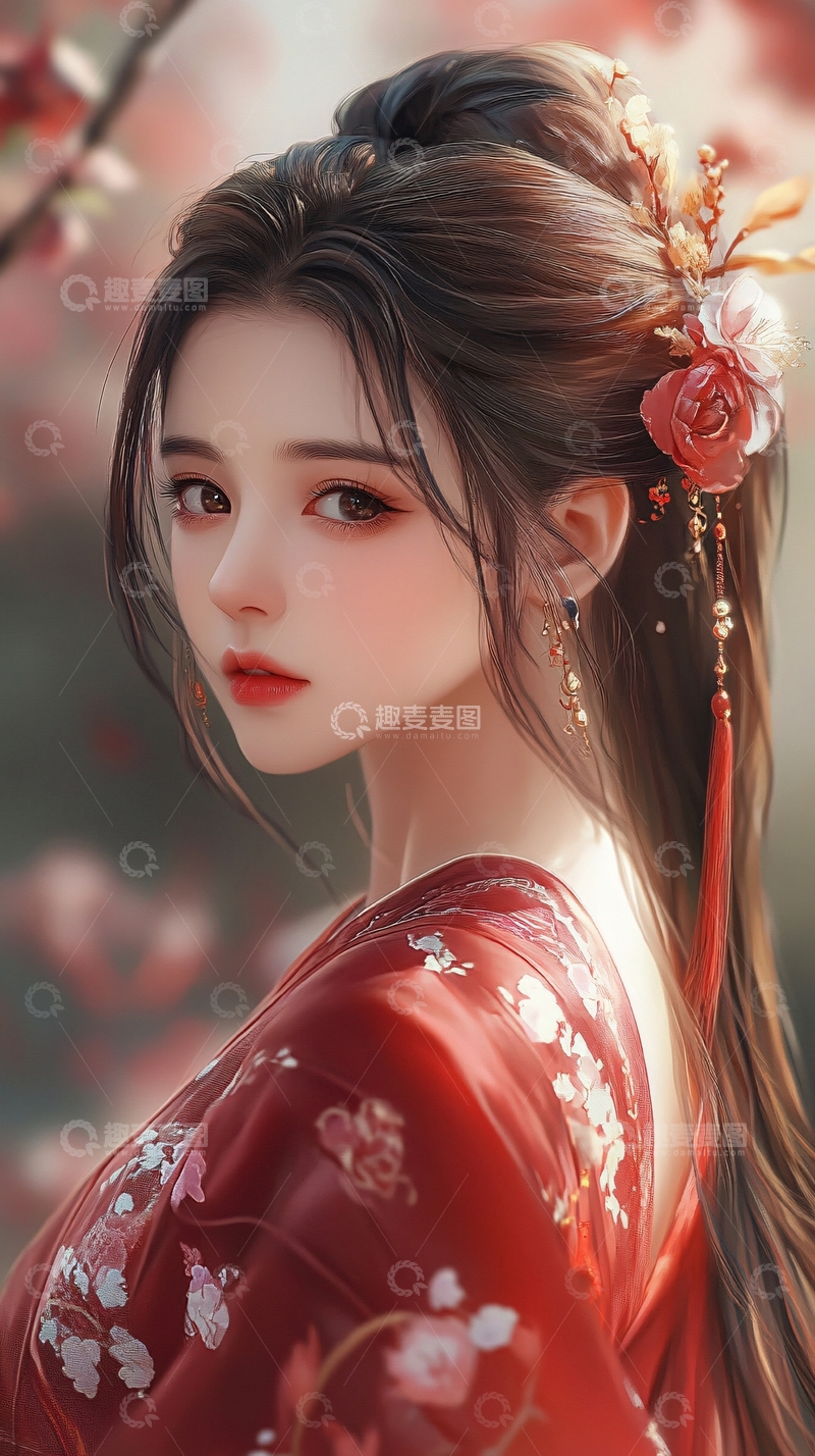 高清大图下载【趣麦麦图】红衣女子