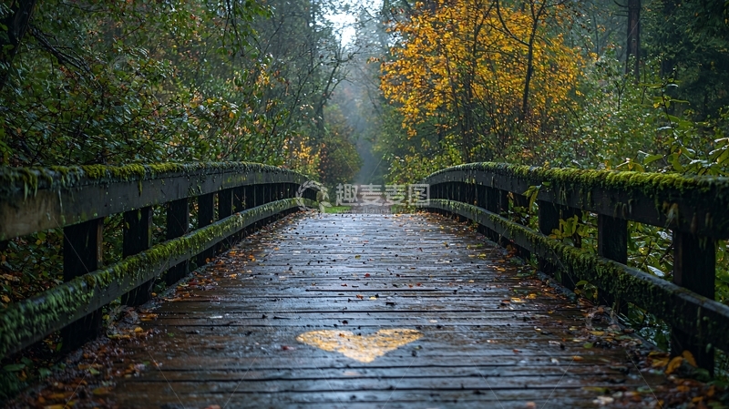 高清大图下载【趣麦麦图】木桥上的心形图案