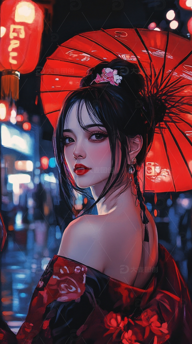 高清大图下载【趣麦麦图】红伞古风美女