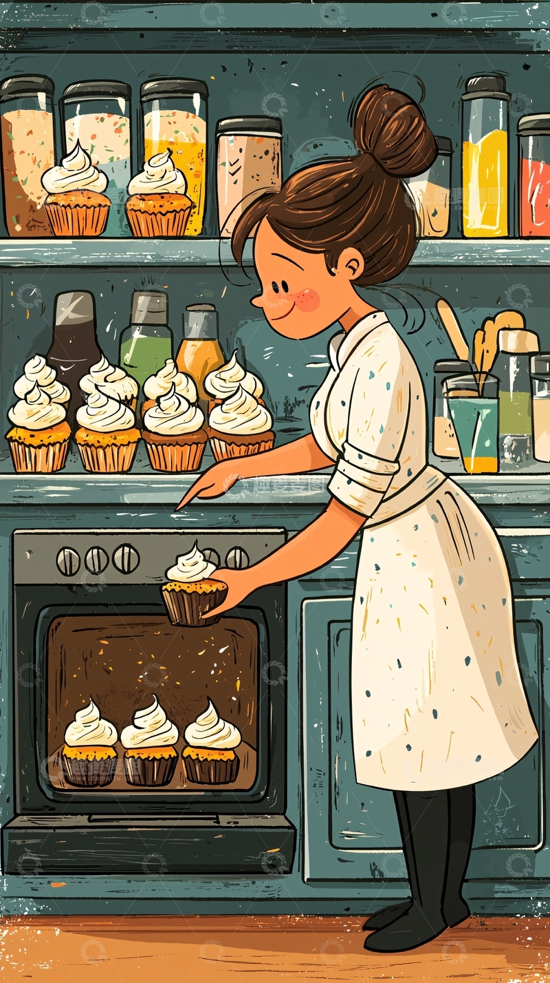 高清大图下载【趣麦麦图】烘焙女孩