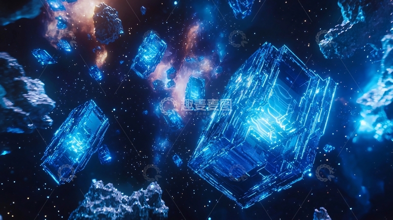 高清大图下载【趣麦麦图】宇宙空间蓝色方块碎片