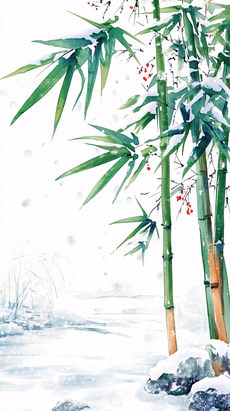 高清大图下载【趣麦麦图】水墨画雪竹