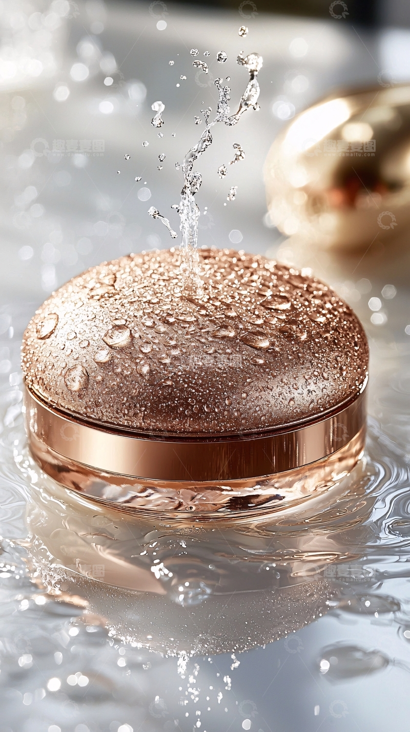 高清大图下载【趣麦麦图】水珠落在金色化妆品上