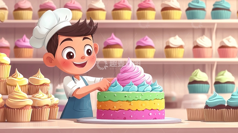 高清大图下载【趣麦麦图】可爱卡通烘焙小男孩