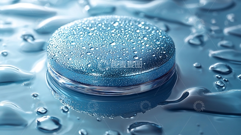 高清大图下载【趣麦麦图】蓝色圆形物体上的水珠