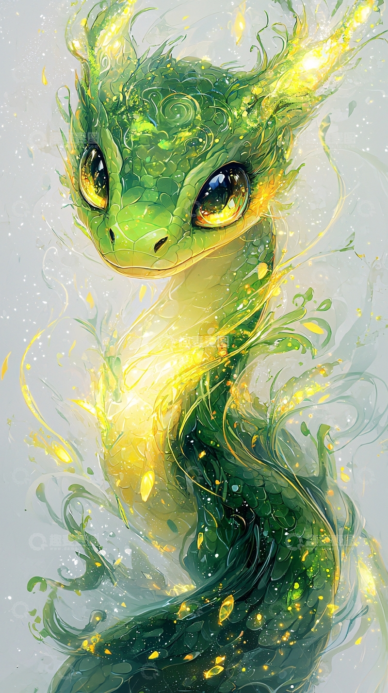 高清大图下载【趣麦麦图】绿色萌系小龙形象