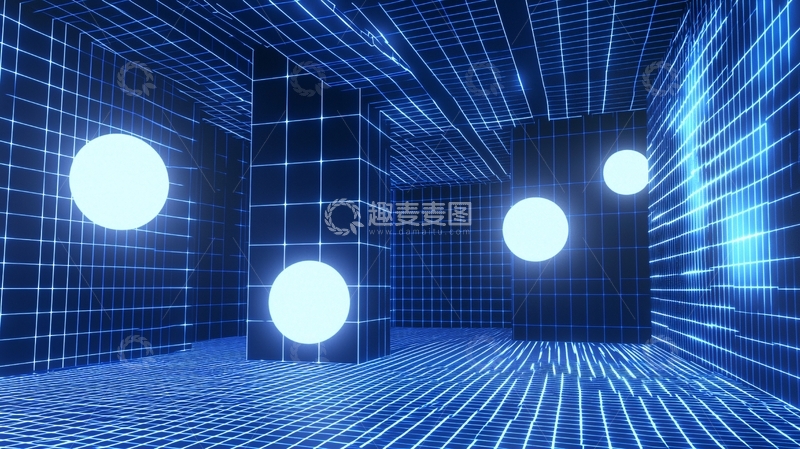 高清大图下载【趣麦麦图】蓝色网格虚拟空间