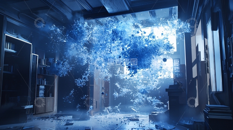 高清大图下载【趣麦麦图】蓝色粒子云室内场景