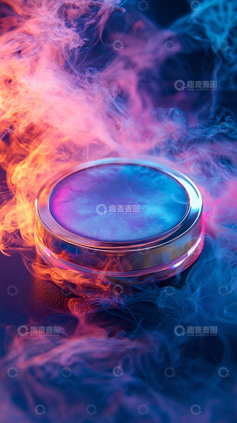 高清大图下载【趣麦麦图】彩色烟雾环绕金属圆盘