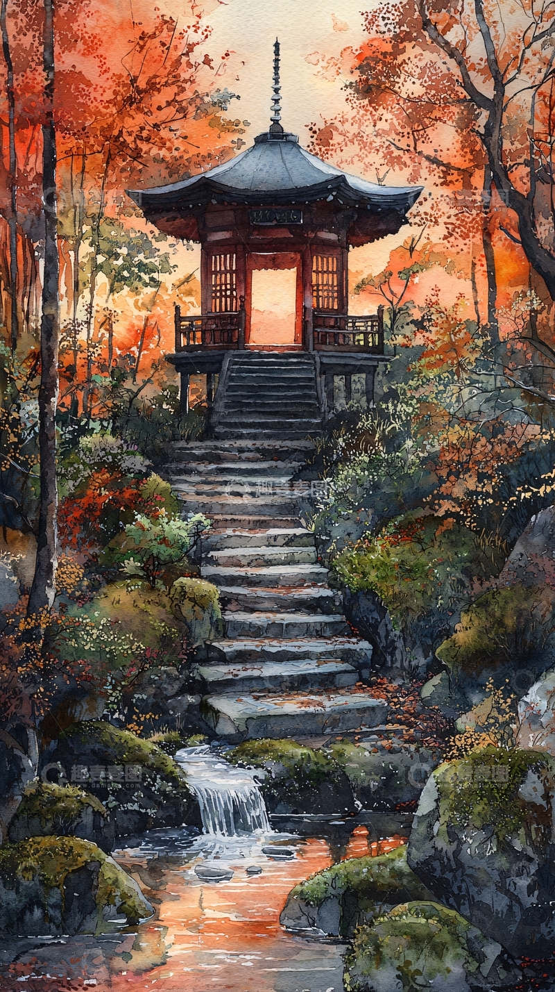 高清大图下载【趣麦麦图】秋日日式庭院景色