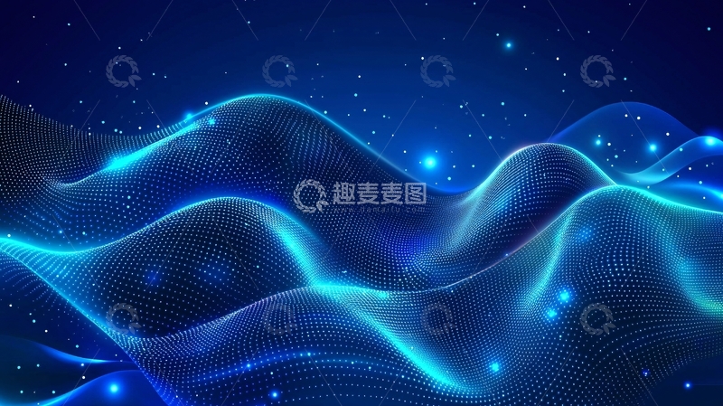 高清大图下载【趣麦麦图】蓝色光波粒子背景