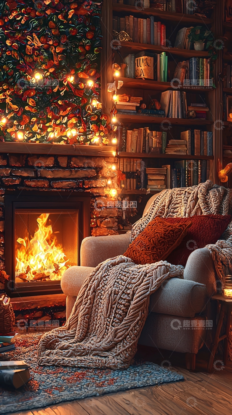高清大图下载【趣麦麦图】温暖舒适的壁炉角落