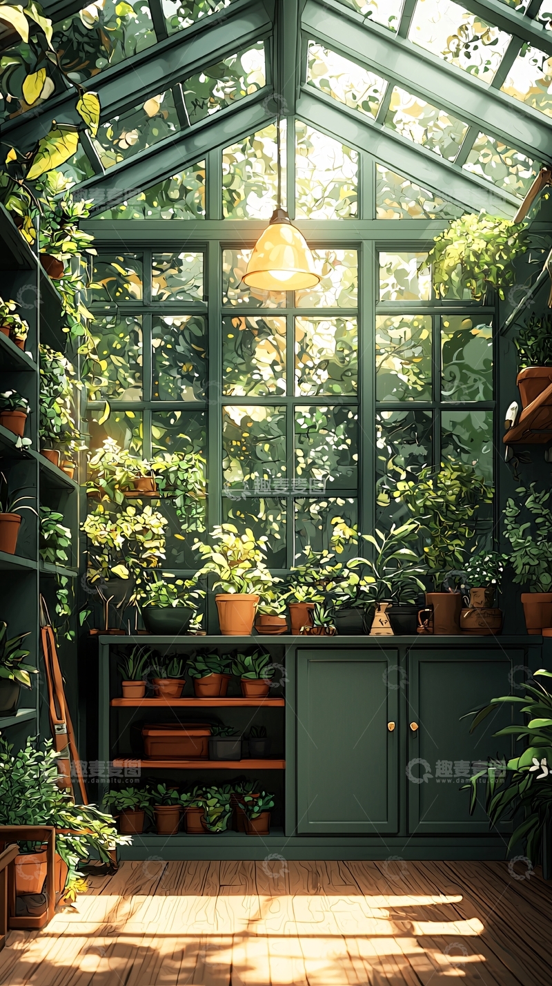 高清大图下载【趣麦麦图】阳光洒进的绿色植物房