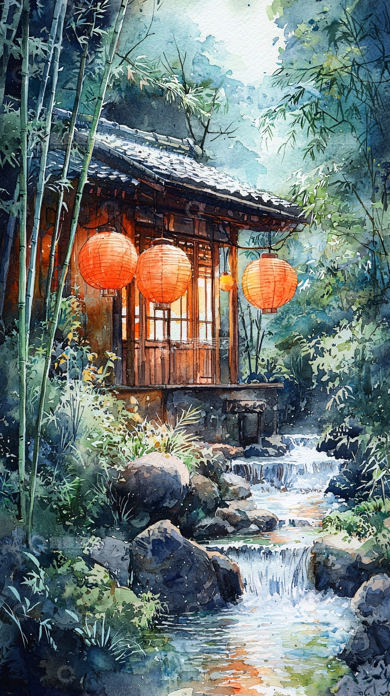 高清大图下载【趣麦麦图】水墨风格小桥流水人家