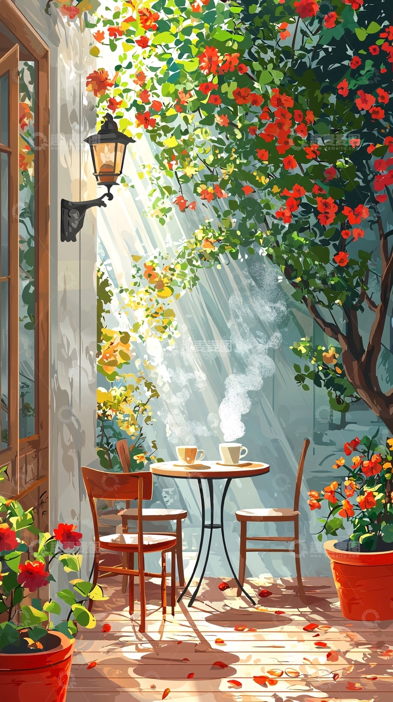 高清大图下载【趣麦麦图】阳光洒在花草庭院