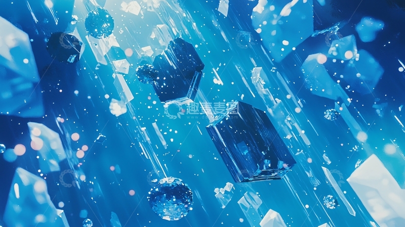 高清大图下载【趣麦麦图】蓝色水晶几何体雨