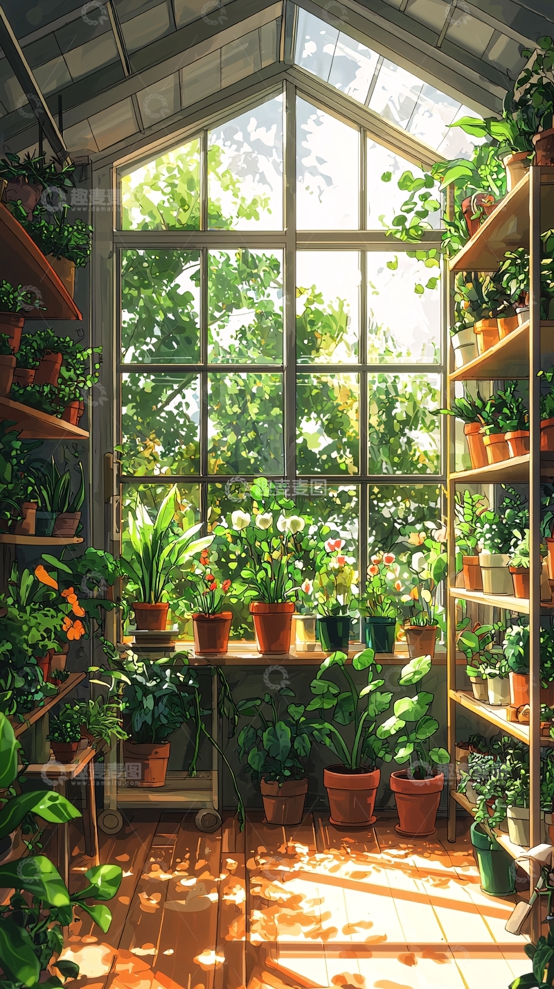 高清大图下载【趣麦麦图】阳光洒满植物房