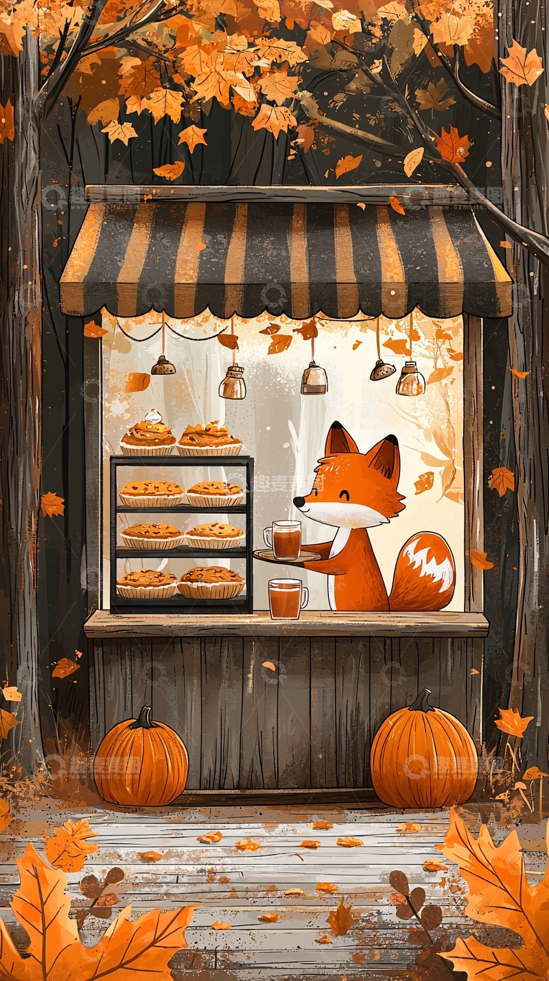 高清大图下载【趣麦麦图】秋日狐狸面包店