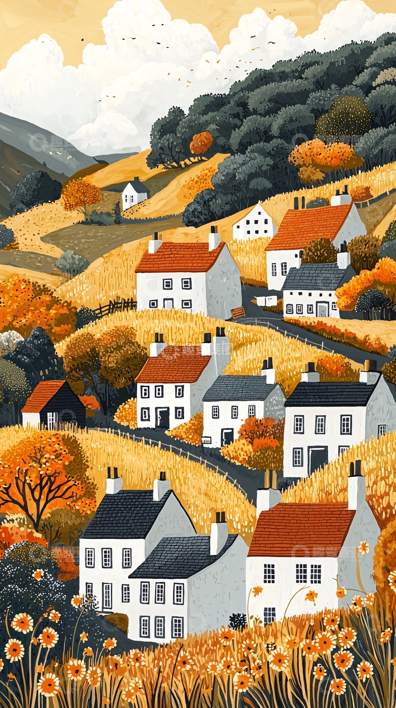 高清大图下载【趣麦麦图】秋日乡村风景房屋