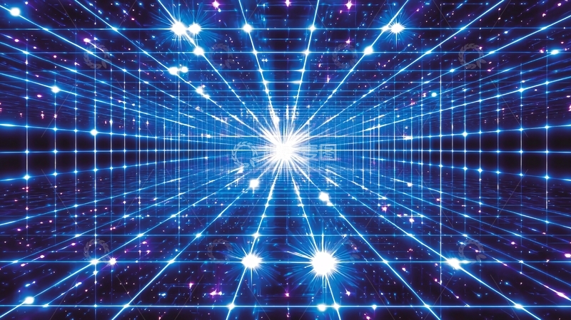 高清大图下载【趣麦麦图】蓝色光线网格隧道