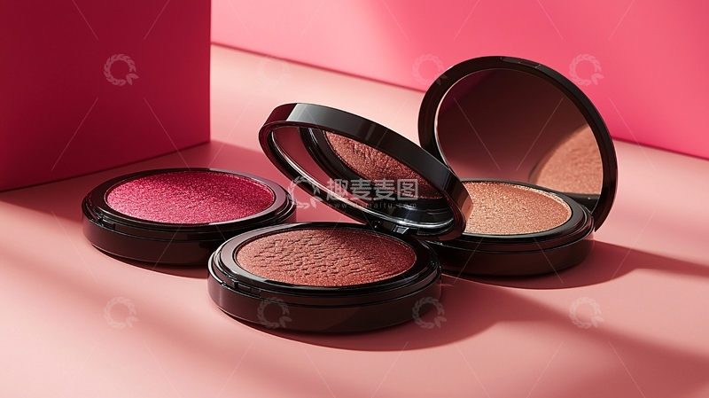 高清大图下载【趣麦麦图】粉色背景下的腮红彩妆