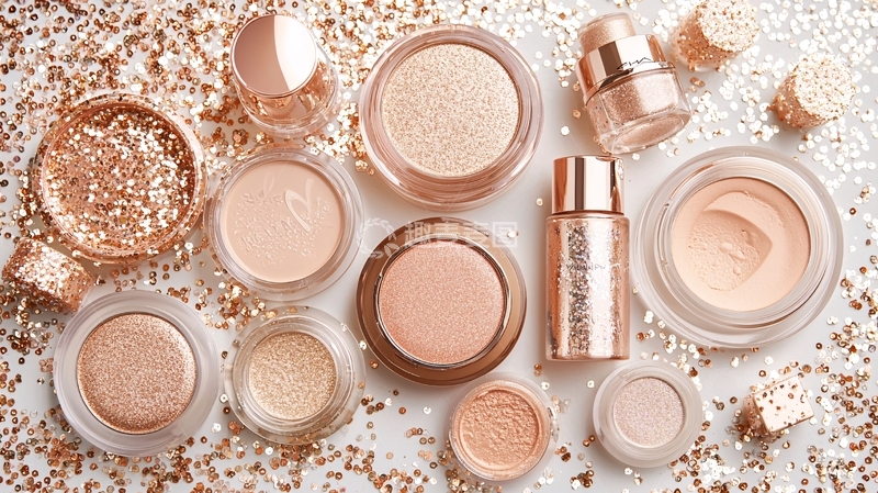 高清大图下载【趣麦麦图】香槟色系彩妆产品