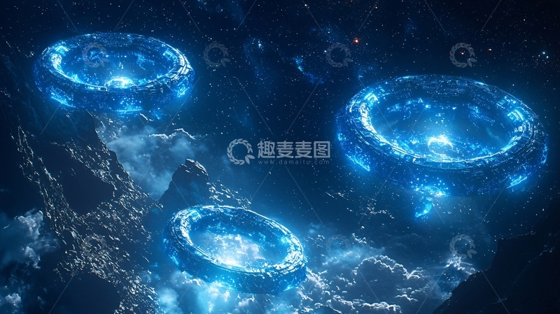 高清大图下载【趣麦麦图】深海蓝色环状发光体