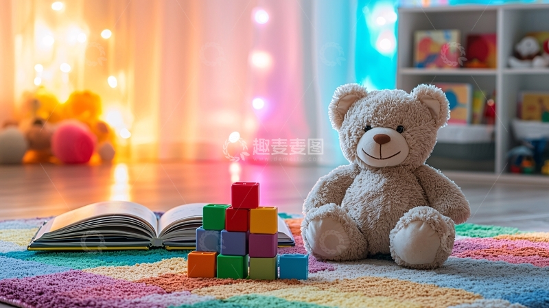 高清大图下载【趣麦麦图】毛绒玩具和积木