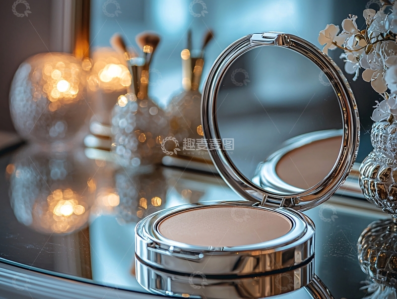 高清大图下载【趣麦麦图】精致粉饼和化妆台上的装饰品