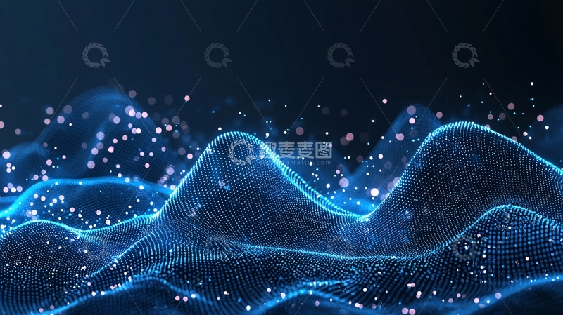 高清大图下载【趣麦麦图】蓝色科技感粒子波浪背景