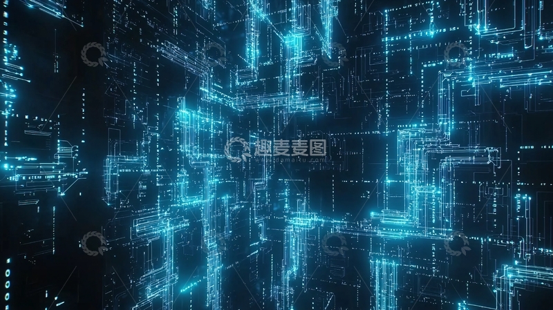 高清大图下载【趣麦麦图】蓝色科技感数据流背景