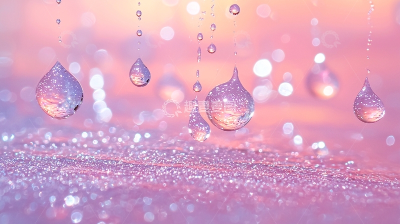 高清大图下载【趣麦麦图】粉色光晕下的水滴特写