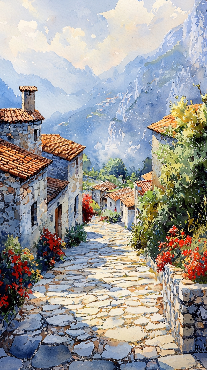 高清大图下载【趣麦麦图】山间小镇石板路